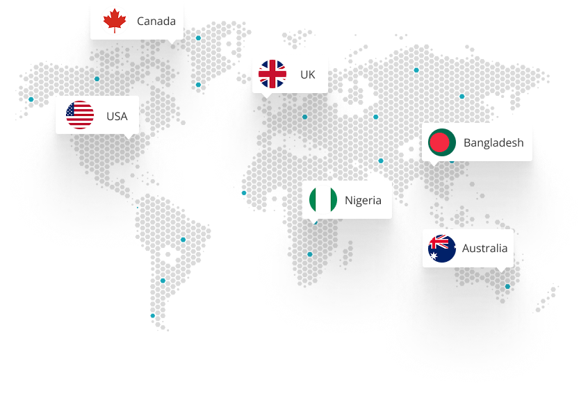 World map with contact locations